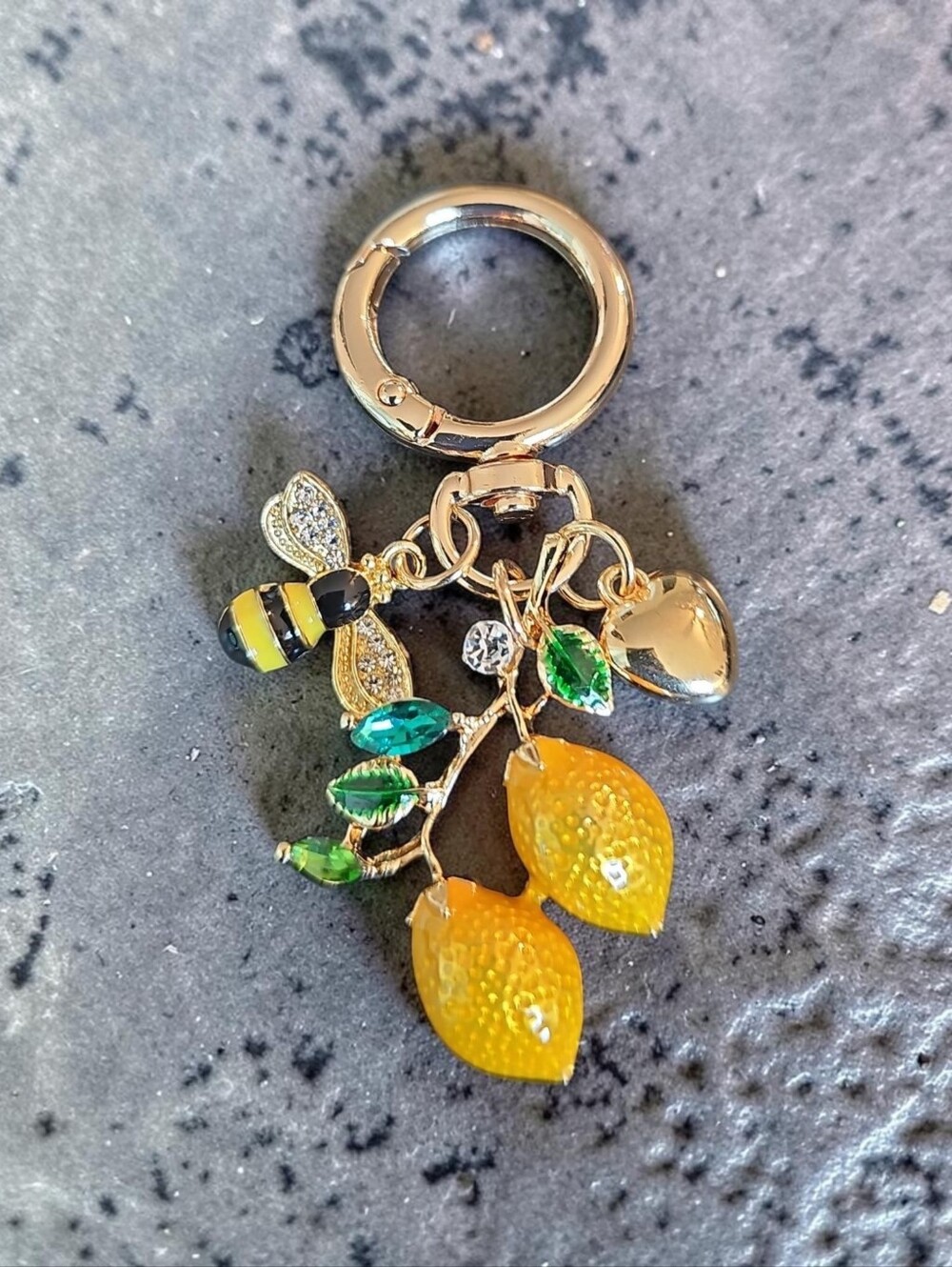 Boutique Nwt Lemon & Bee Charm Keychain - Yellow Green Gold